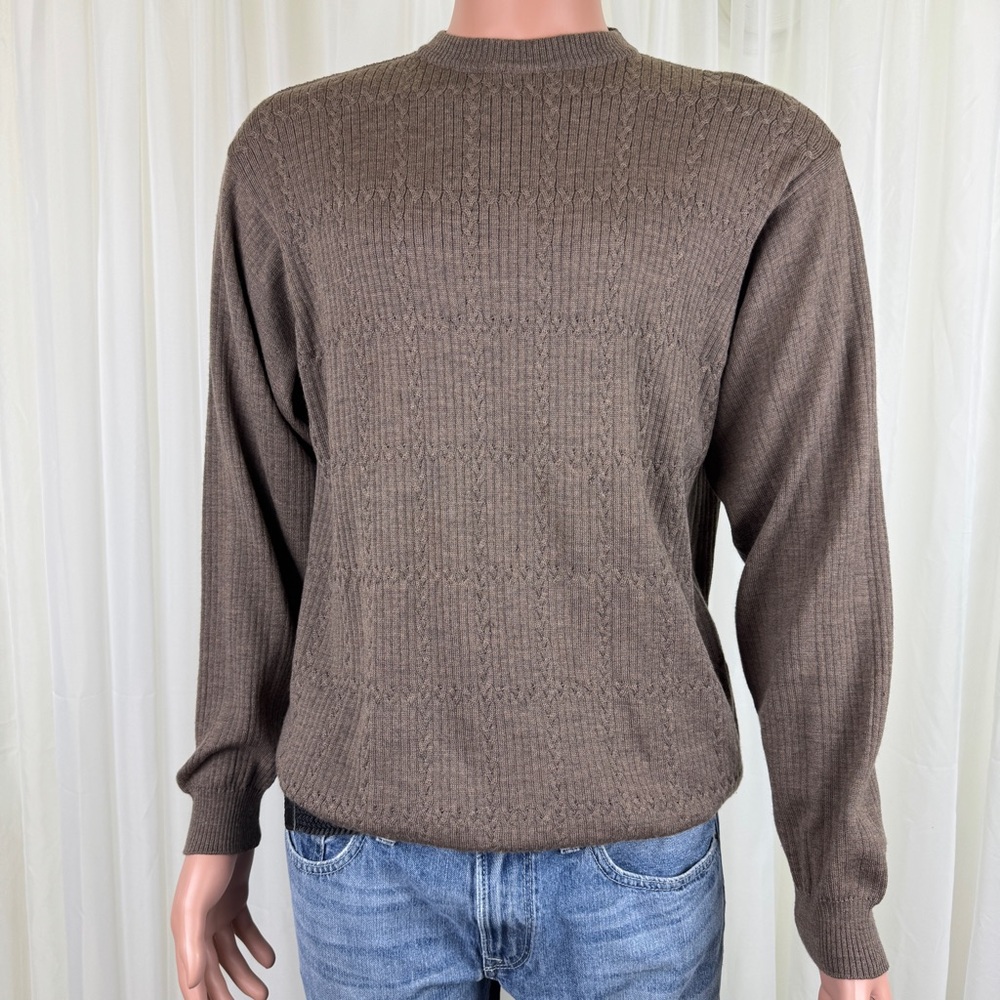 Men's Joseph & Lyman 100% Extrafine Merino Wool Cable Knit Sweater Sz MD Brown